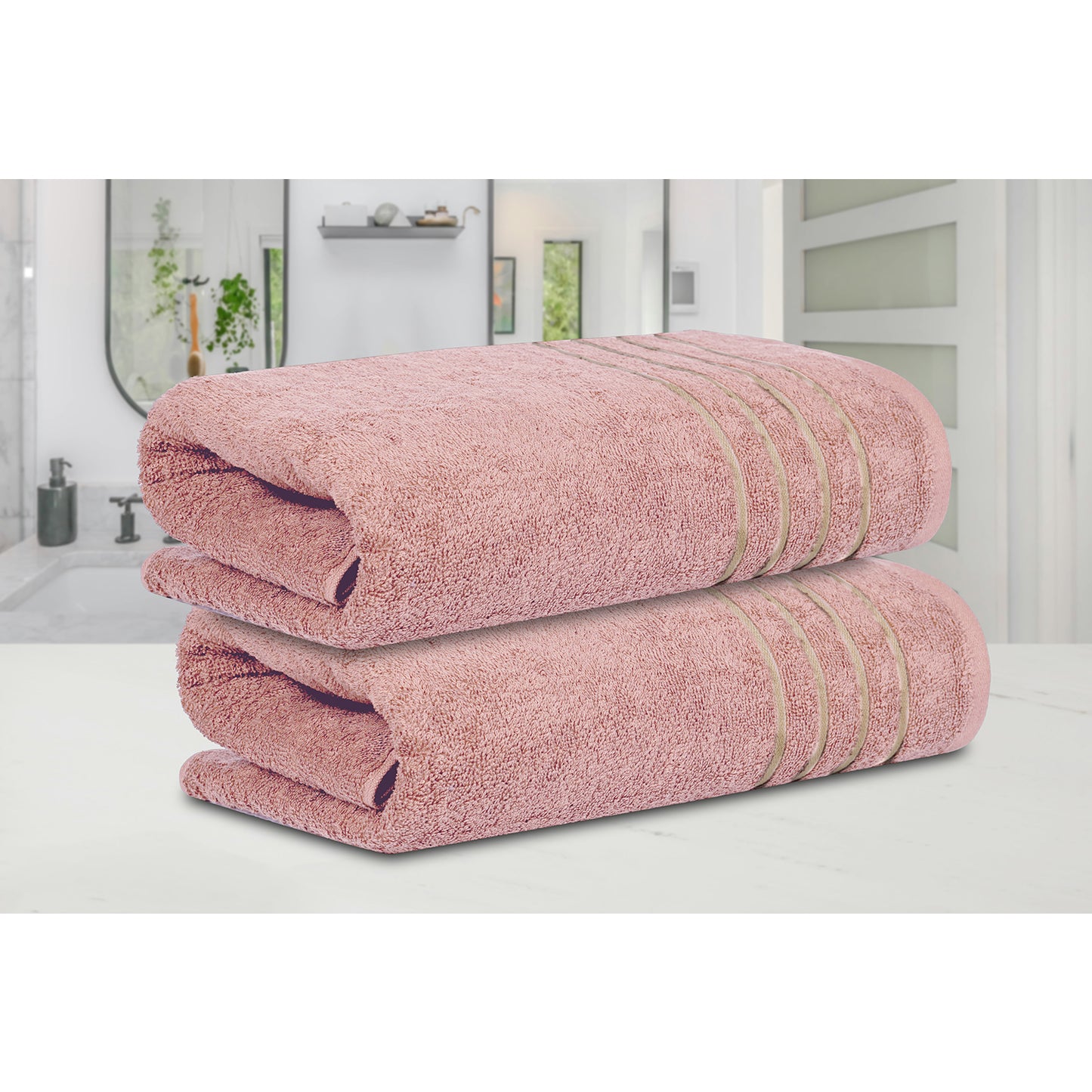 Gold Polly Border Lilac Bath Towel 400 GSM Pack of 2 Bath Towels