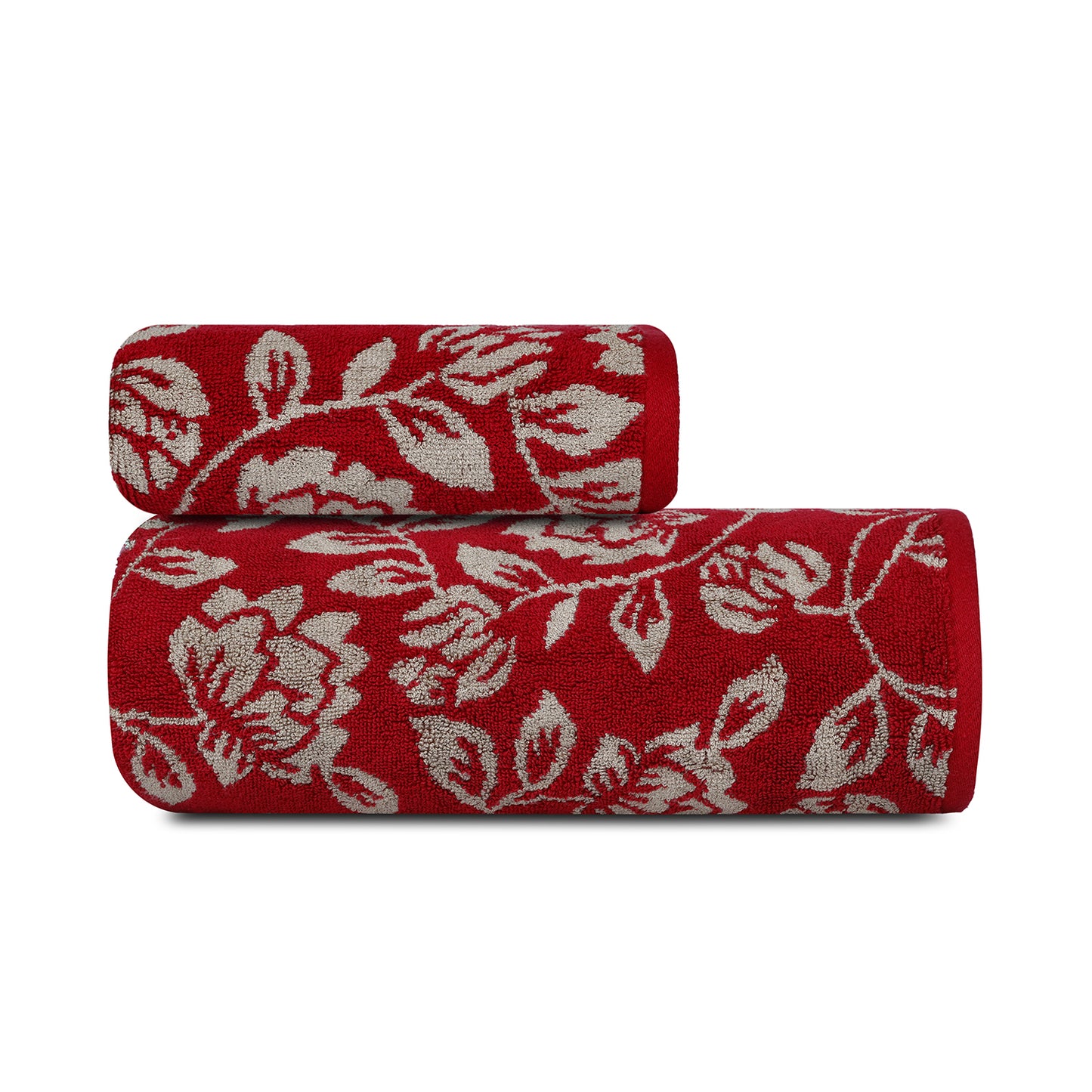 Yarn Dyed Golden Flower Border Print Jaquard Ssage Bath & Hand Towel 600 GSM Pack of 1 Bath and 1 hand Towels