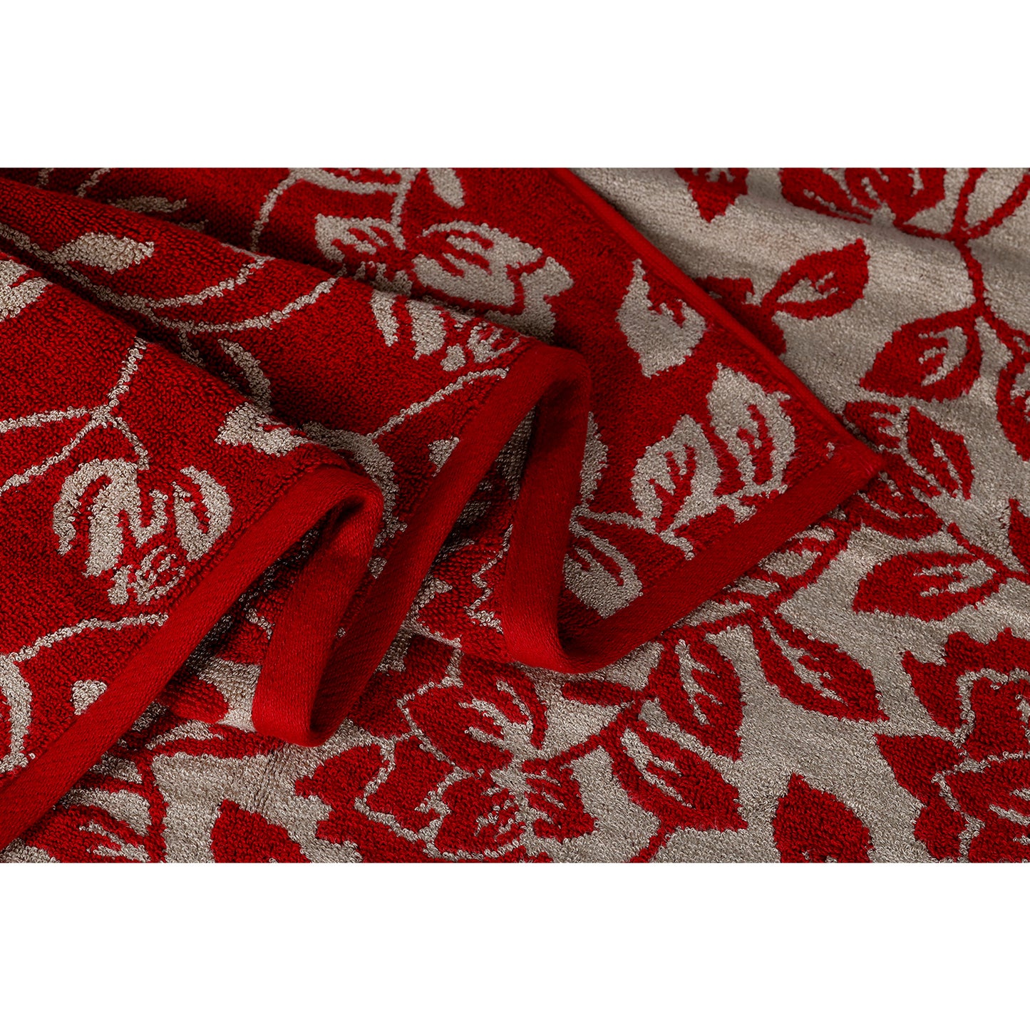 Yarn Dyed Golden Flower Border Print Jaquard Ssage Bath & Hand Towel 600 GSM Pack of 1 Bath and 1 hand Towels