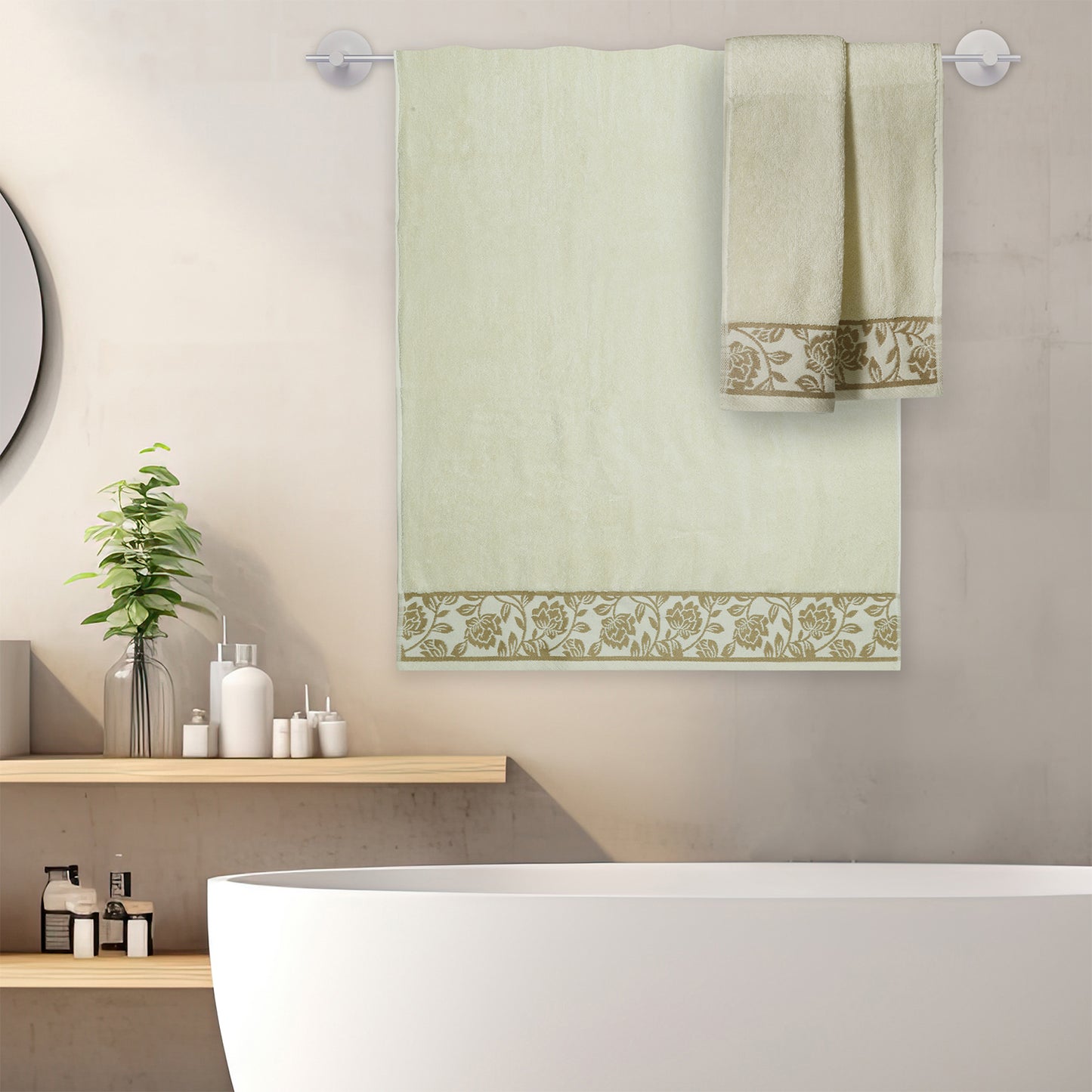Yarn Dyed Golden Flower Print Jaquard Erget Bath & Hand Towel 600 GSM Pack of 1 Bath and 1 hand Towels