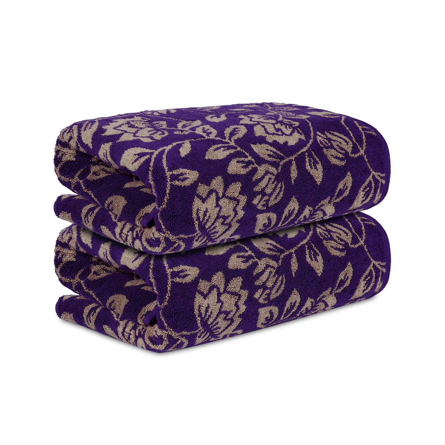 Yarn Dyed Golden Flower Border Print Jaquard Petunia Bath Towel 600 GSM Pack of 2 Bath Towels