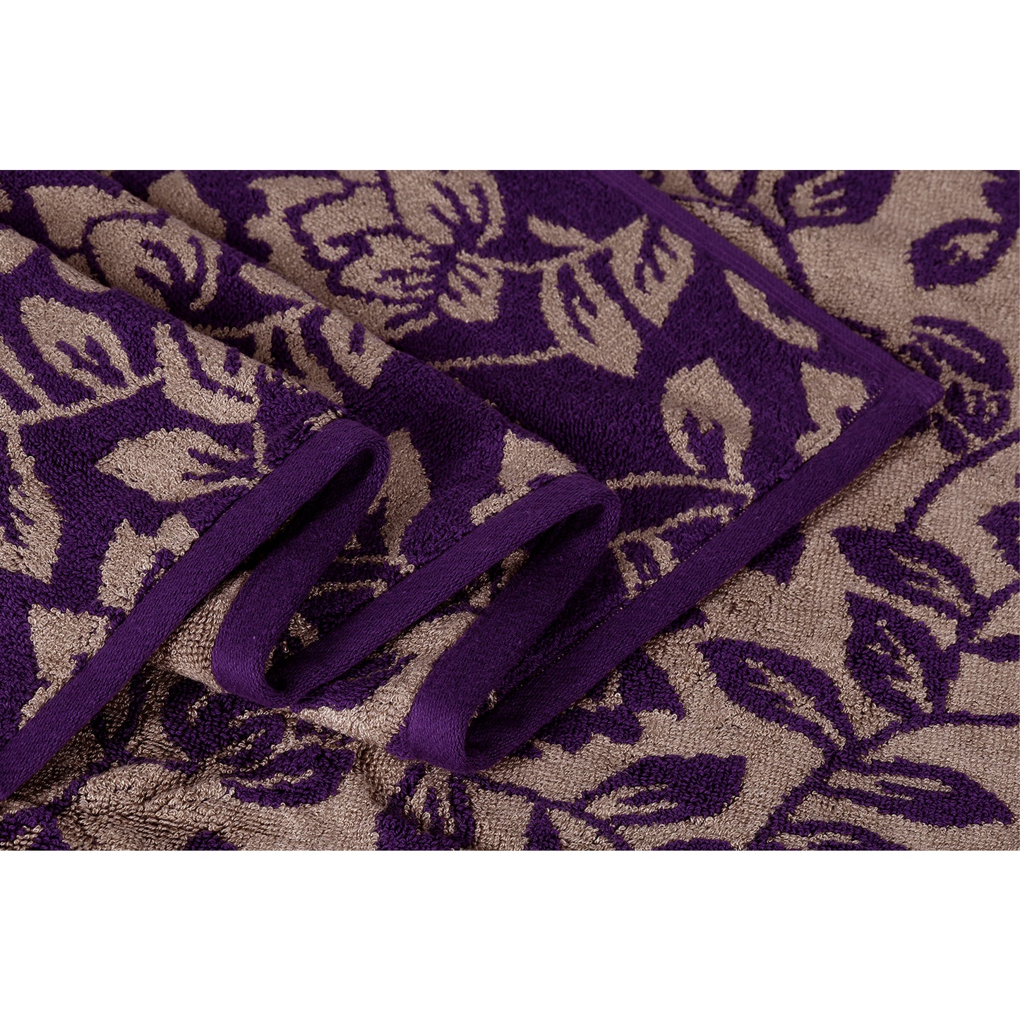 Yarn Dyed Golden Flower Border Print Jaquard Petunia Bath Towel 600 GSM Pack of 2 Bath Towels