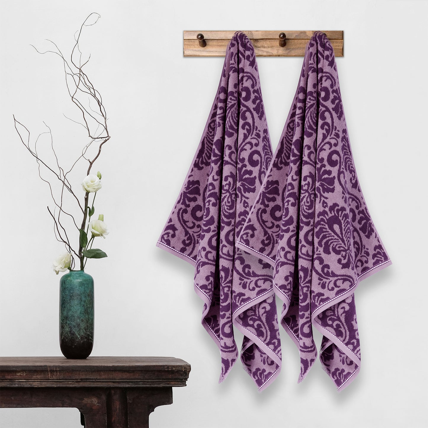 Yarn Dyed Jacquard Voilet Bath Towel 550 GSM Pack of 2 Bath Towels