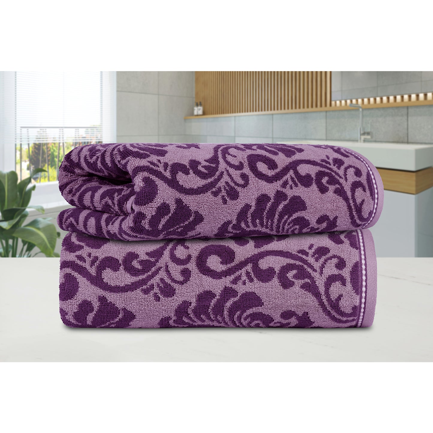 Yarn Dyed Jacquard Voilet Bath Towel 550 GSM Pack of 2 Bath Towels