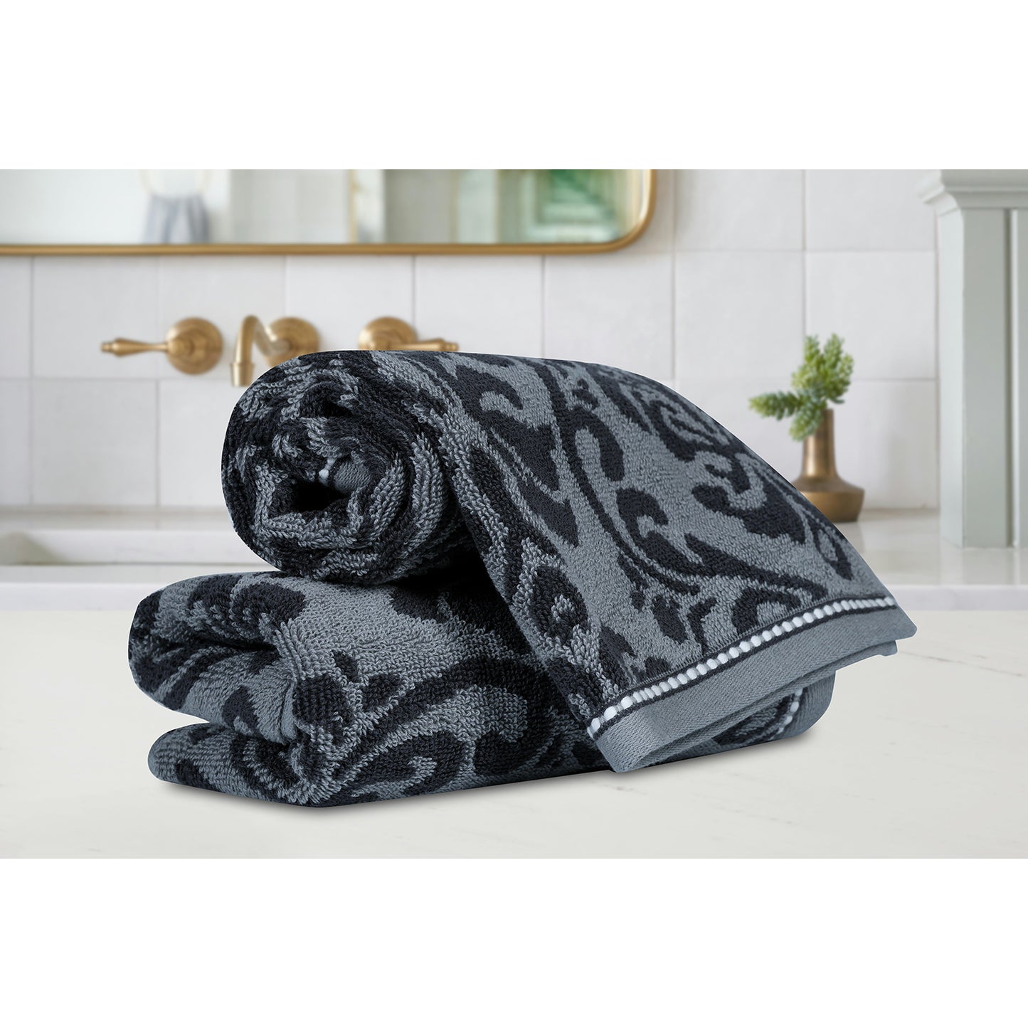 Yarn Dyed Jaquard Dark Grey Hand Towel 550 GSM Pack of 2 Hand Towels