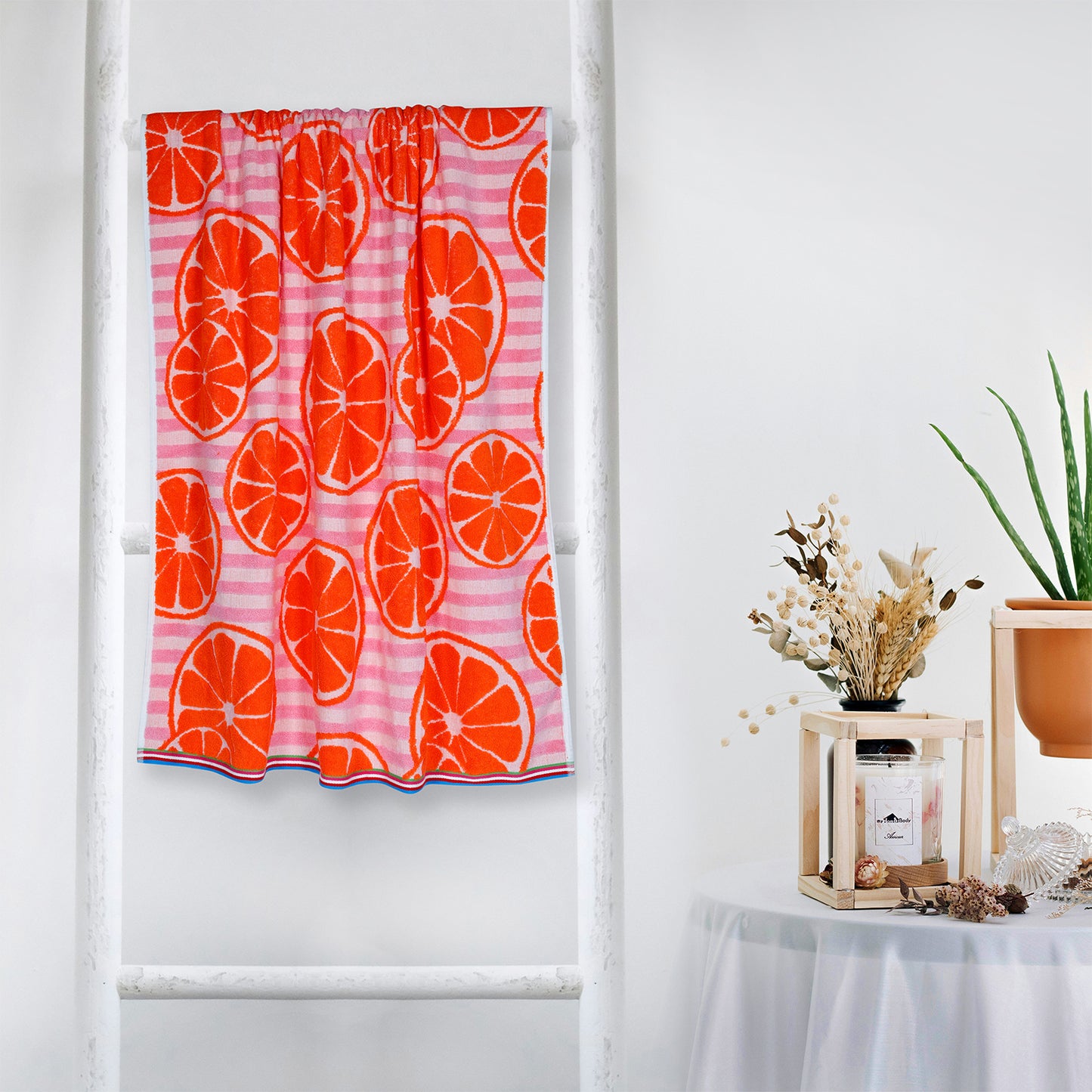 Lemon Fruit Pattern Orange Bath Sheet 450 GSM Pack of 1 Bath Sheet