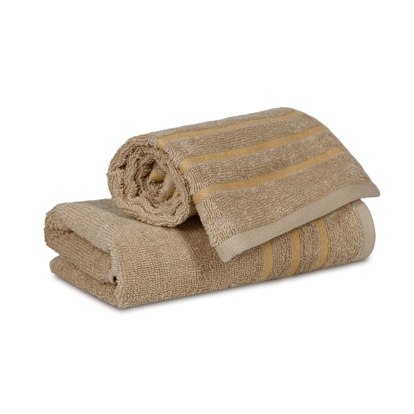 Gold Polly Border Taupe Hand Towel 400 GSM Pack of 2 Hand Towels