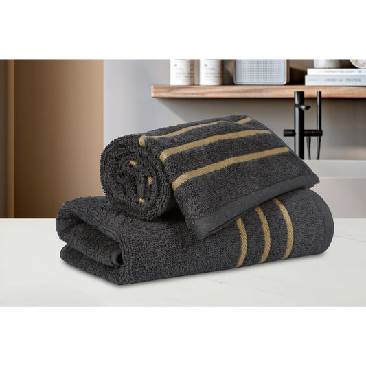Gold Polly Border Charcoal Hand Towel 400 GSM Pack of 2 Hand Towels