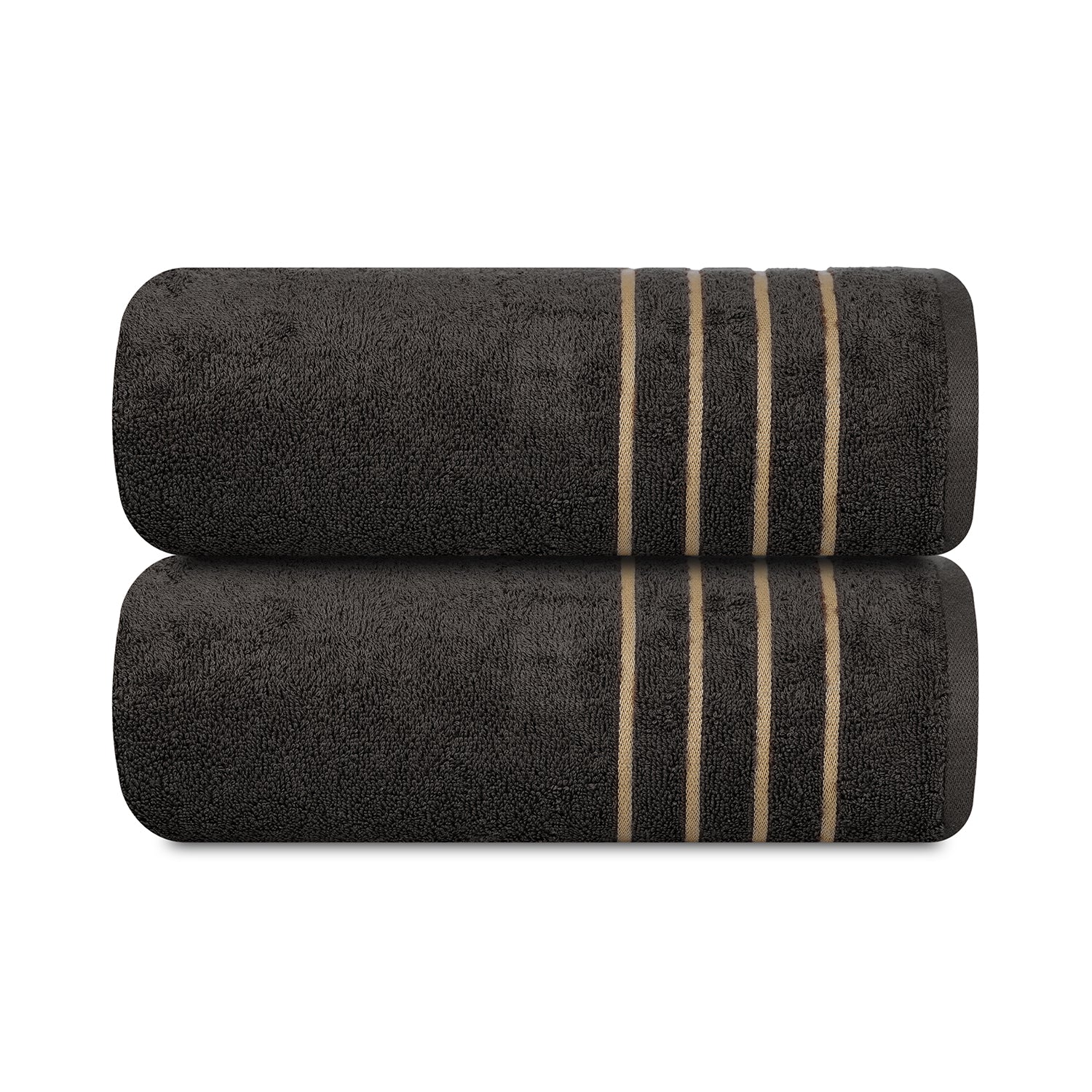 Gold Polly Border Ash Bath Towel 400 GSM Pack of 2 Bath Towels