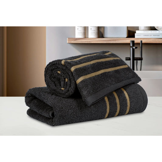 Gold Polly Border Ash Hand Towel 400 GSM Pack of 2 Hand Towels