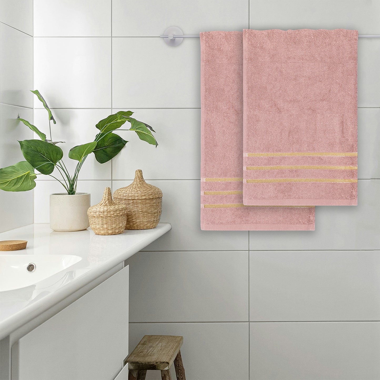 Gold Polly Border Lilac Hand Towel 400 GSM Pack of 2 Hand Towels