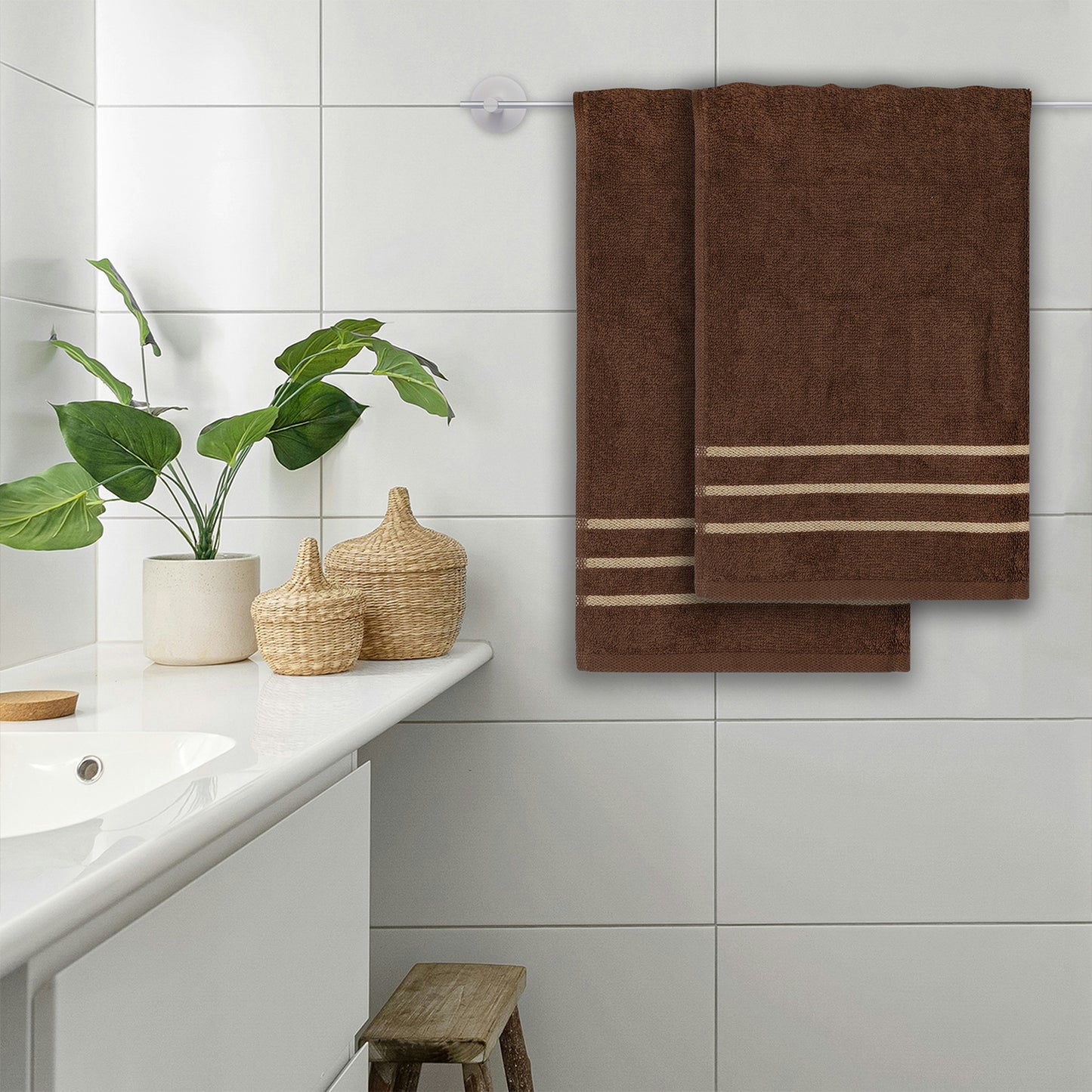 Gold Polly Border Mocha Hand Towel 400 GSM Pack of 2 Hand Towels