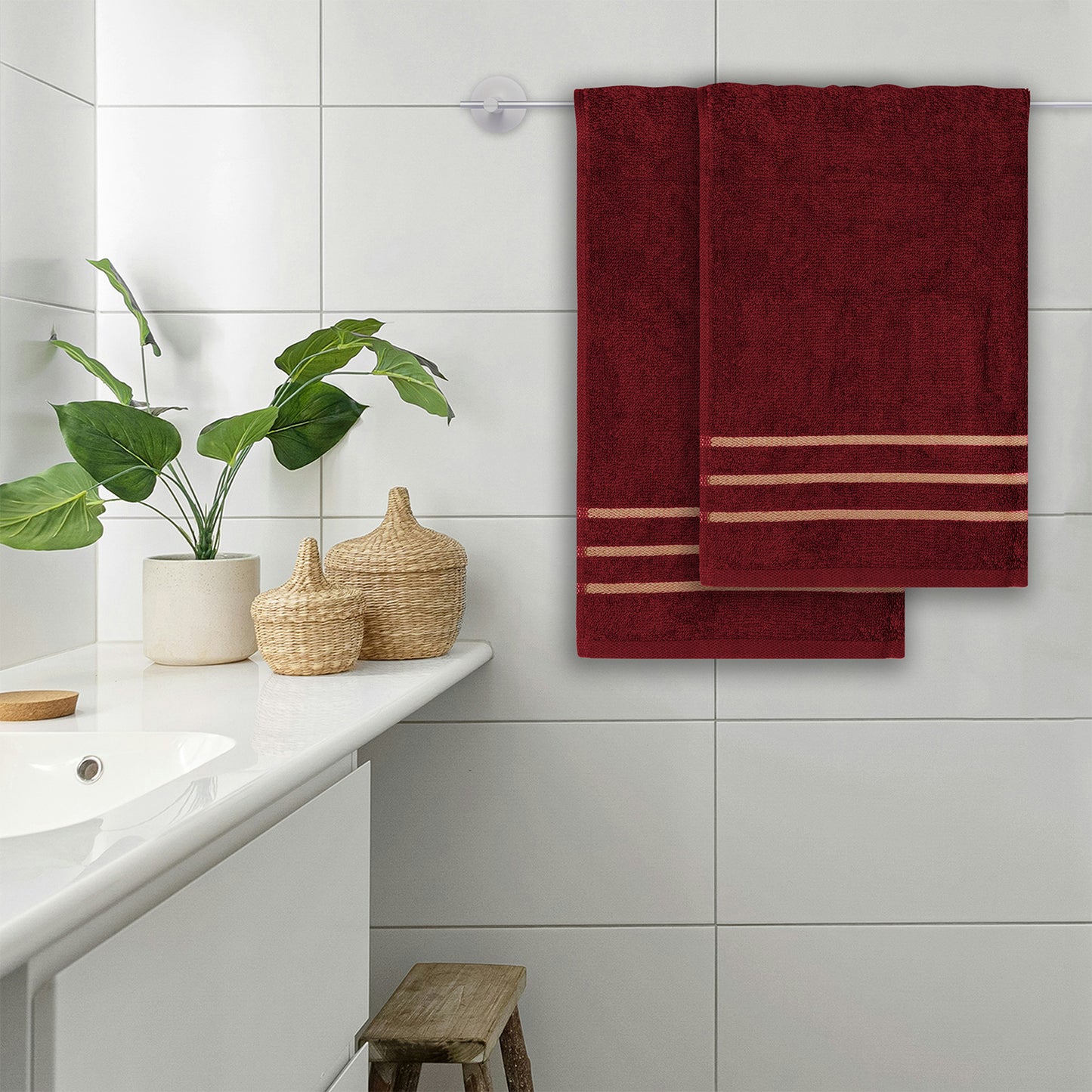 Gold Polly Border Scarlet Hand Towel 400 GSM Pack of 2 Hand Towels