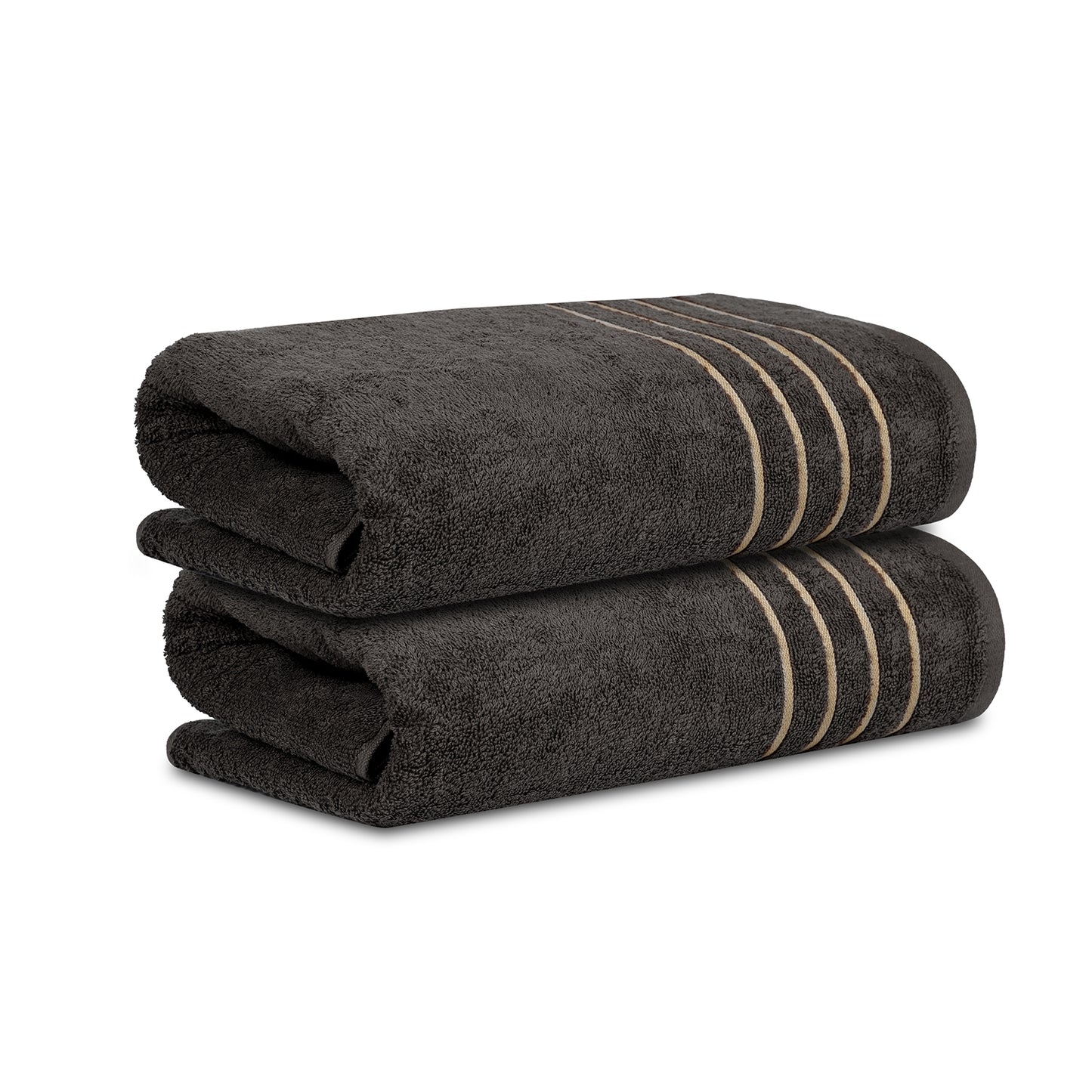 Gold Polly Border Charcoal Bath Towel 400 GSM Pack of 2 Bath Towels