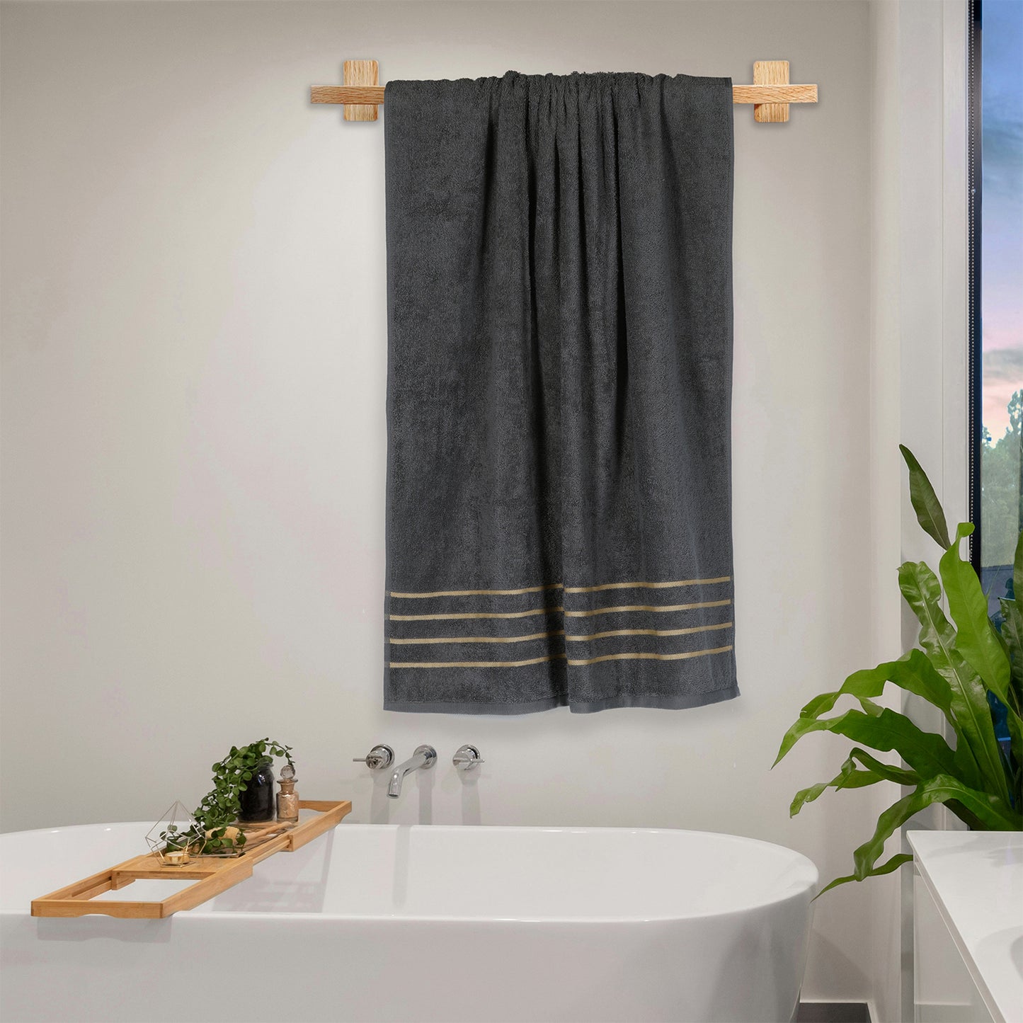 Gold Polly Border Charcoal Bath Towel 400 GSM Pack of 2 Bath Towels