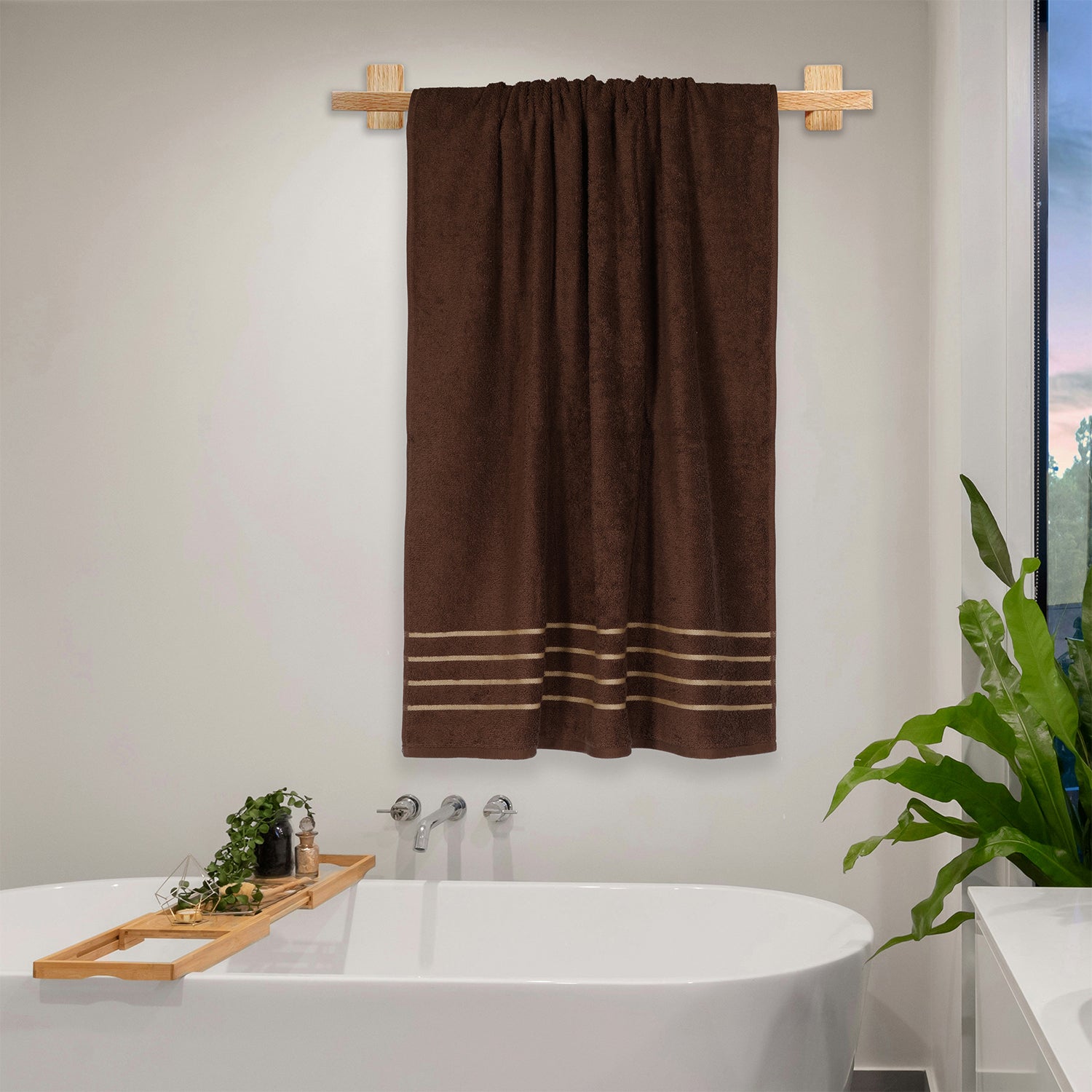 Gold Polly Border Mocha Bath Towel 400 GSM Pack of 2 Bath Towels