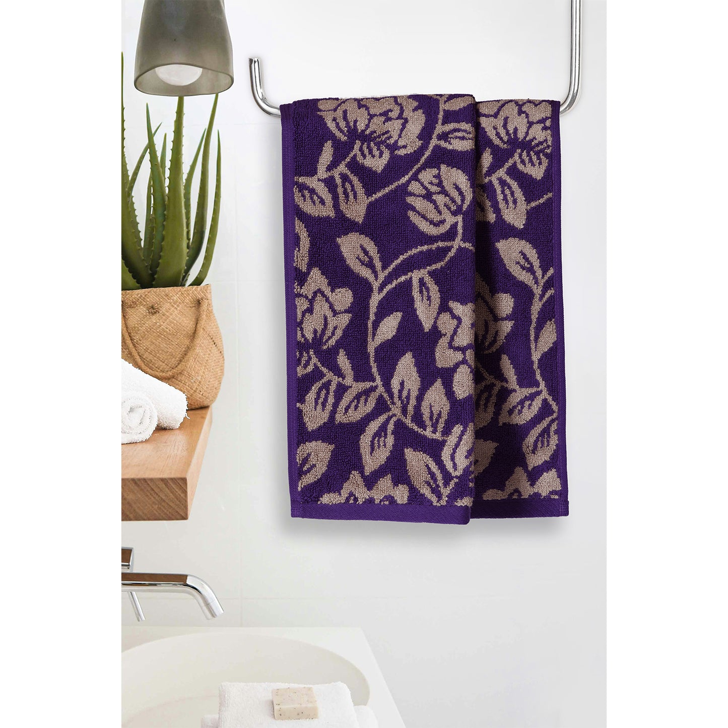 Yarn Dyed Golden Flower Border Print Jaquard Petunia Hand Towel 600 GSM Pack of 2 Hand Towels