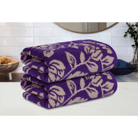 Yarn Dyed Golden Flower Border Print Jaquard Petunia Hand Towel 600 GSM Pack of 2 Hand Towels