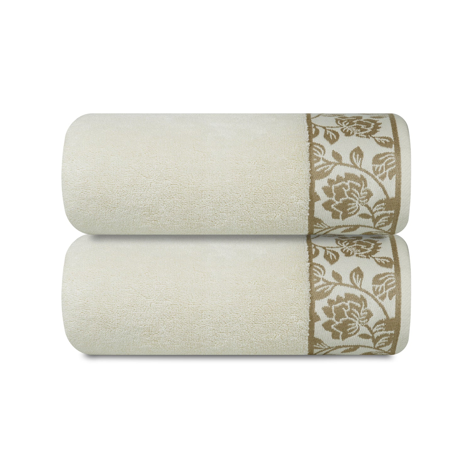 Yarn Dyed Golden Flower Print Jaquard Erget Bath Towel 600 GSM Pack of 2 Bath Towels