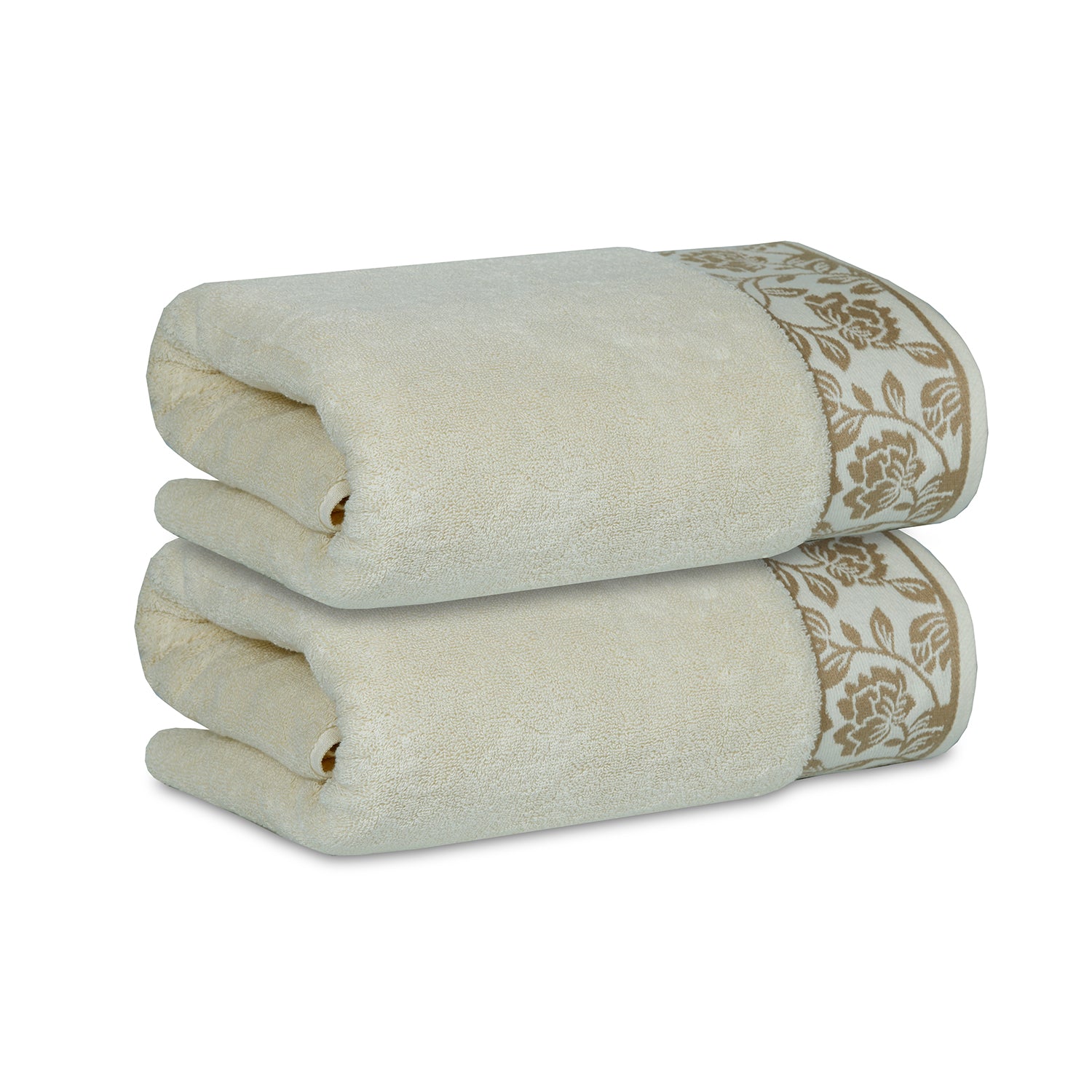 Yarn Dyed Golden Flower Print Jaquard Erget Bath Towel 600 GSM Pack of 2 Bath Towels