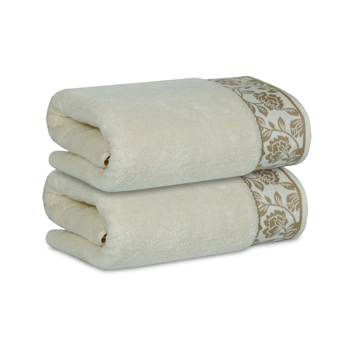 Yarn Dyed Golden Flower Print Jaquard Erget Bath Towel 600 GSM Pack of 2 Bath Towels
