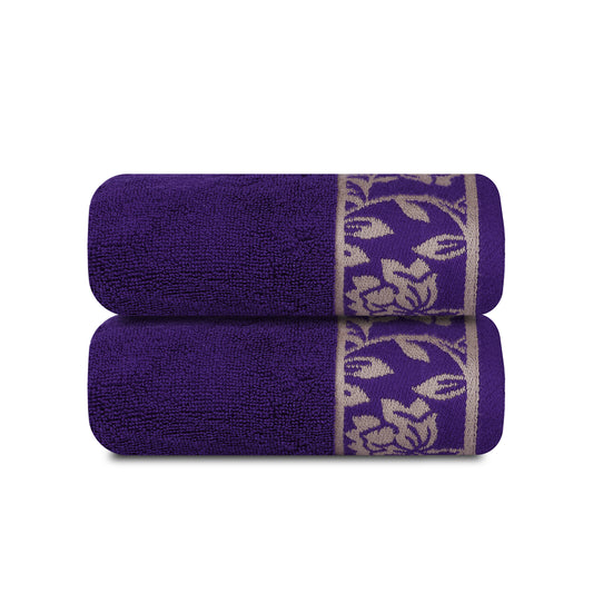 Yarn Dyed Golden Flower Print Jaquard Petunia Hand Towel 600 GSM Pack of 2 Hand Towels