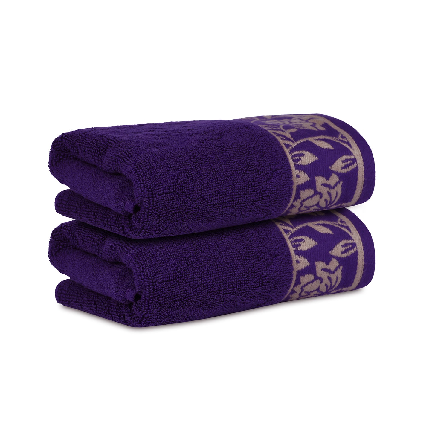 Yarn Dyed Golden Flower Print Jaquard Petunia Hand Towel 600 GSM Pack of 2 Hand Towels