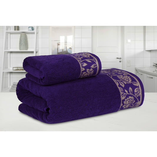 Yarn Dyed Golden Flower Print Jaquard Petunia Bath & Hand Towel 600 GSM Pack of 1 Bath and 1 hand Towels