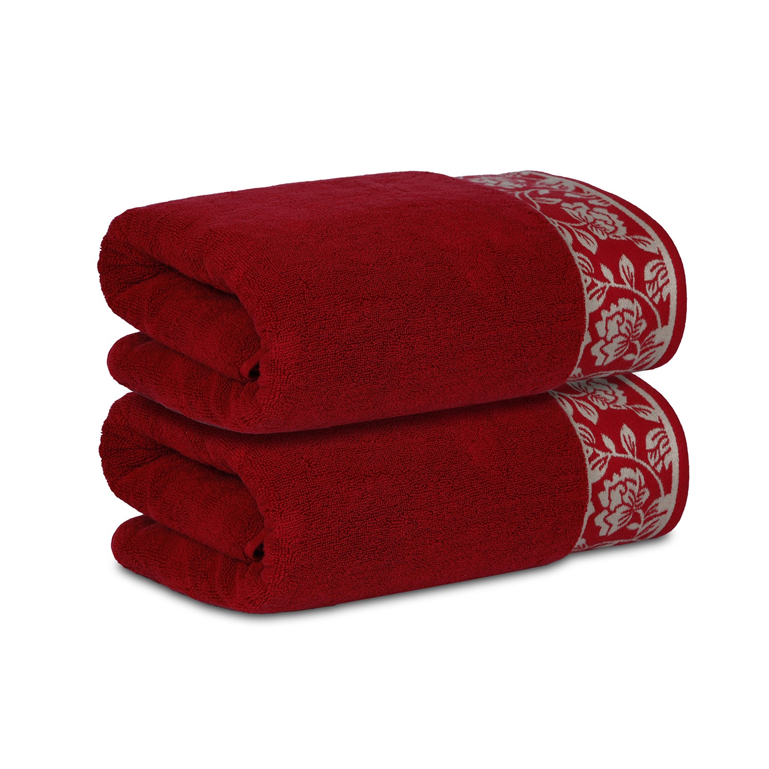 Yarn Dyed Golden Flower Print Jaquard Ssage Bath Towel 600 GSM Pack of 2 Bath Towels