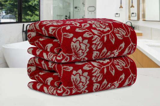 Gharana Edit – Scarlet Bloom / Set of 2 Bath Towels
