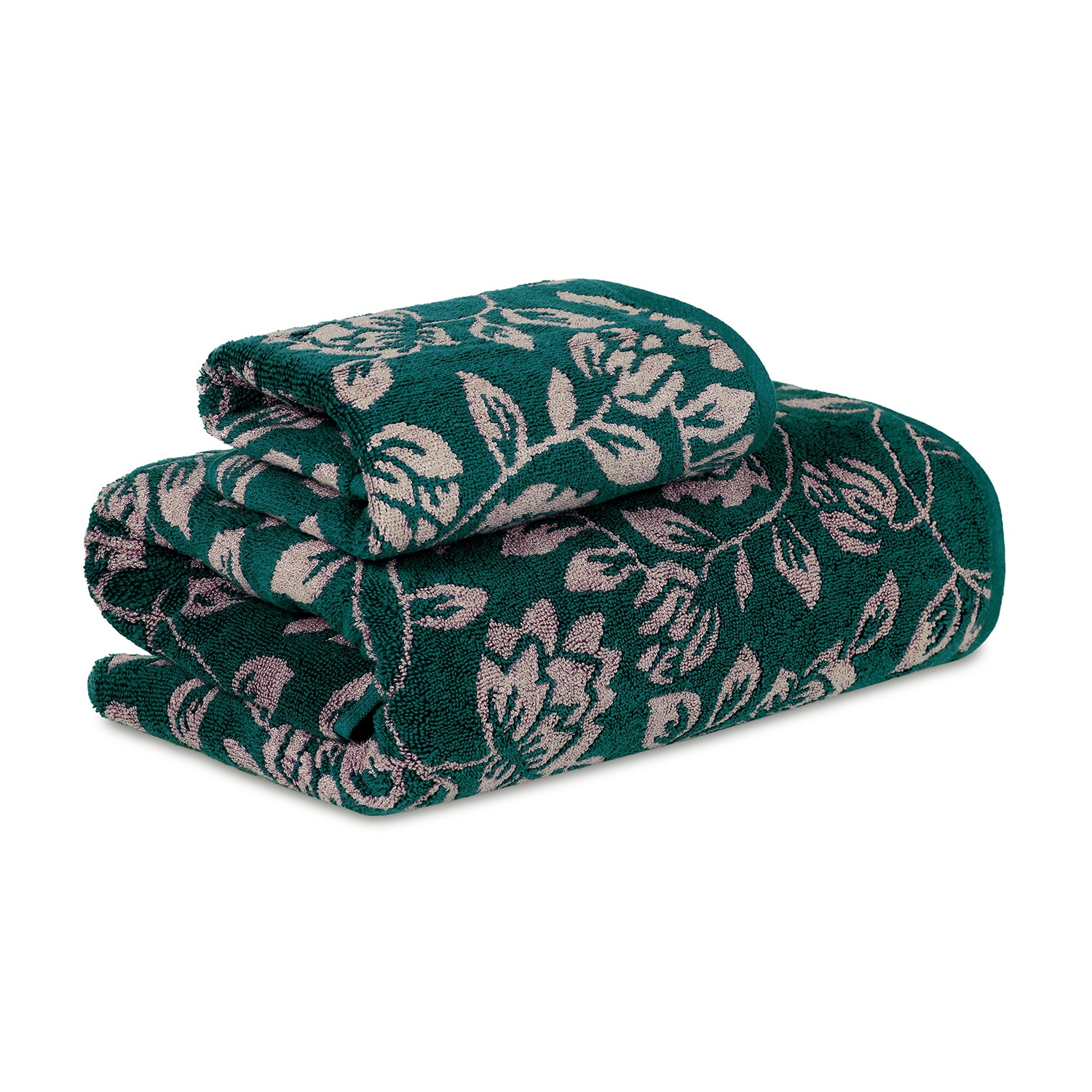 Yarn Dyed Golden Flower Border Print Jaquard Emerlad Green Bath & Hand Towel 600 GSM Pack of 1 Bath and 1 hand Towels