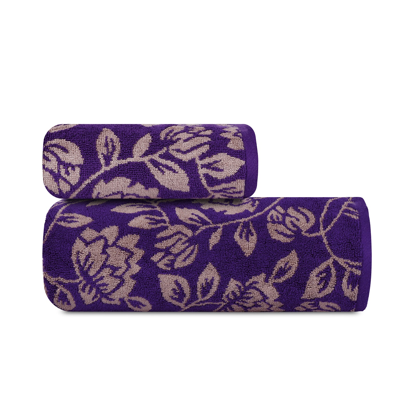 Yarn Dyed Golden Flower Border Print Jaquard Petunia Bath & Hand Towel 600 GSM Pack of 1 Bath and 1 hand Towels
