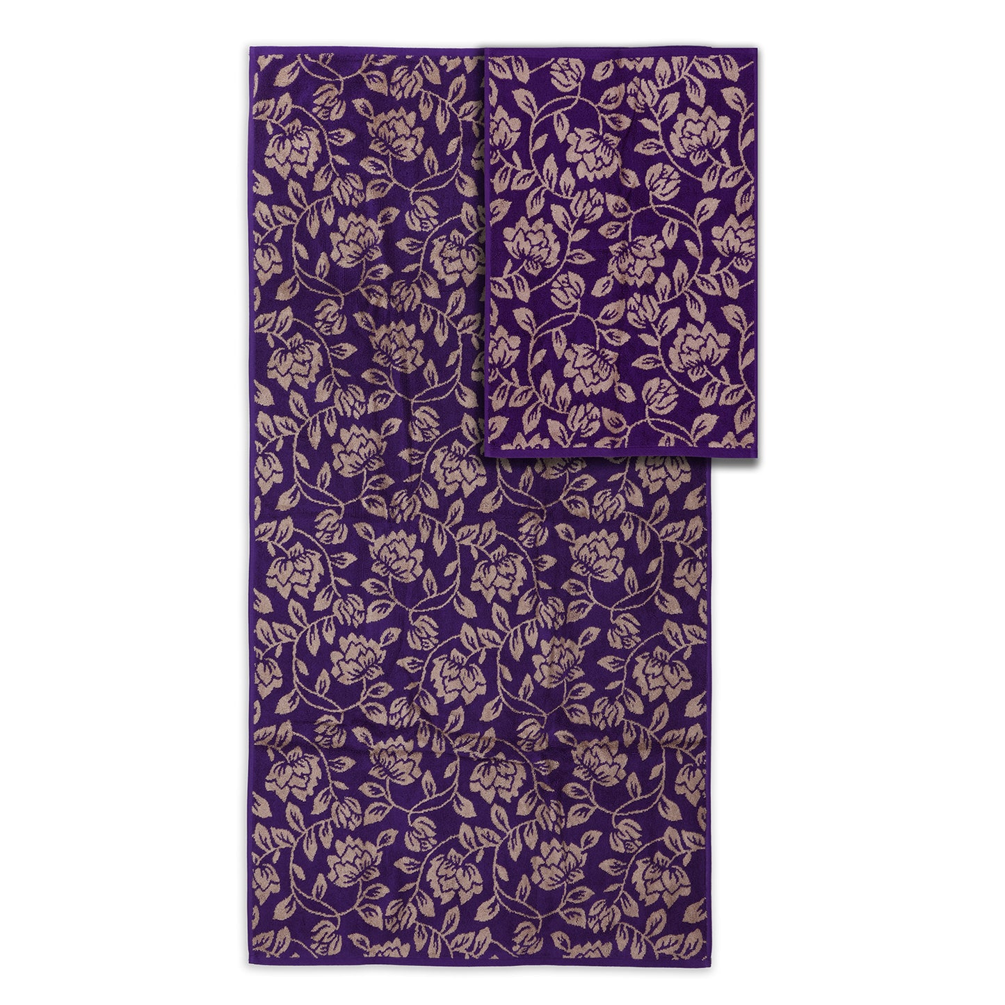 Yarn Dyed Golden Flower Border Print Jaquard Petunia Bath & Hand Towel 600 GSM Pack of 1 Bath and 1 hand Towels