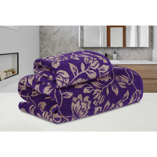 Yarn Dyed Golden Flower Border Print Jaquard Petunia Bath & Hand Towel 600 GSM Pack of 1 Bath and 1 hand Towels
