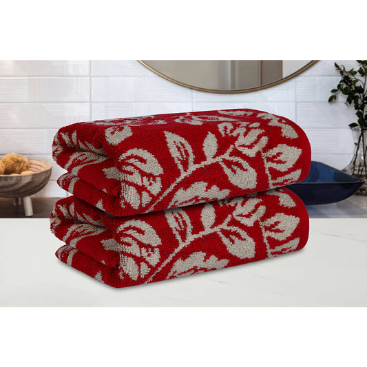 Yarn Dyed Golden Flower Border Print Jaquard Ssage Hand Towel 600 GSM Pack of 2 Hand Towels