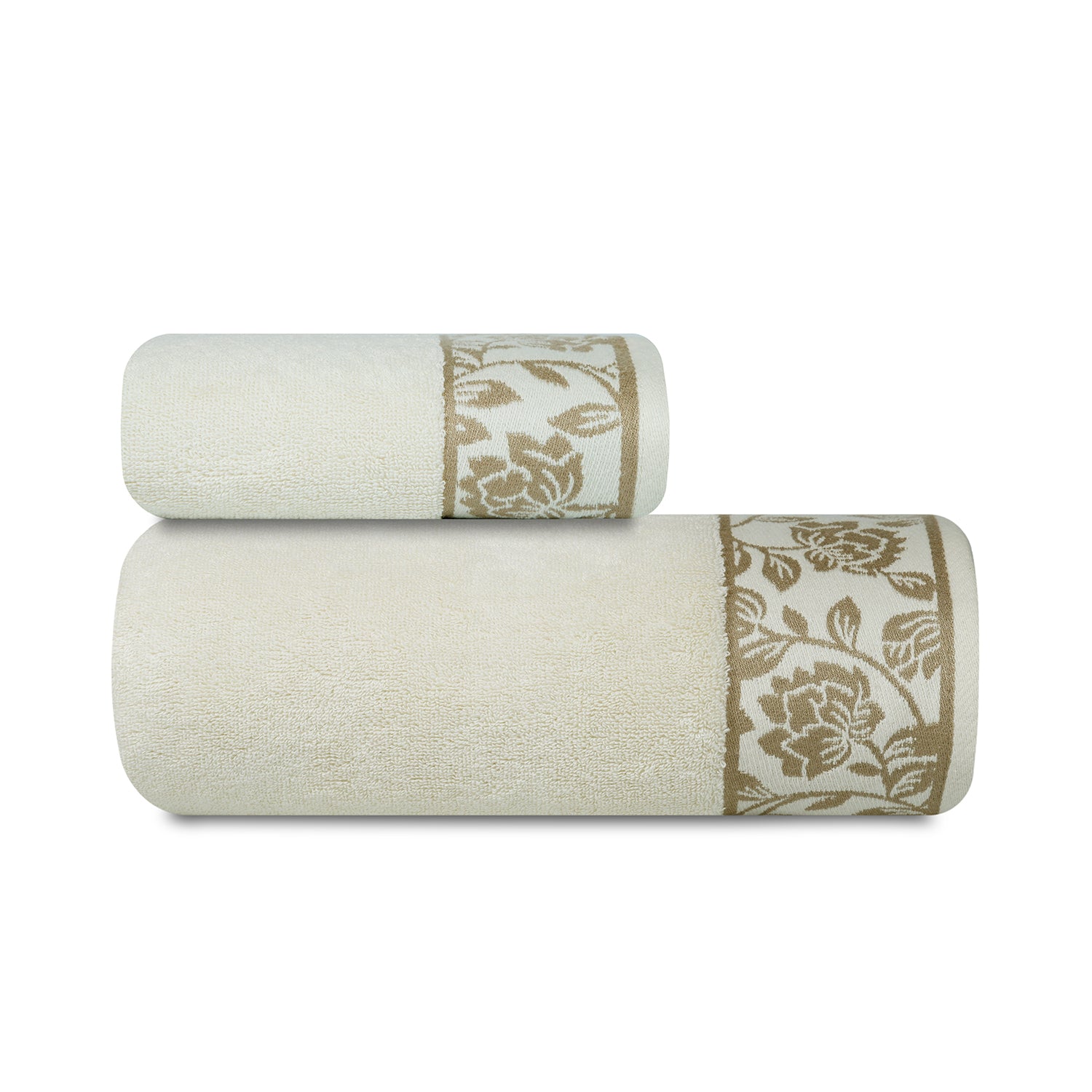 Yarn Dyed Golden Flower Print Jaquard Erget Bath & Hand Towel 600 GSM Pack of 1 Bath and 1 hand Towels