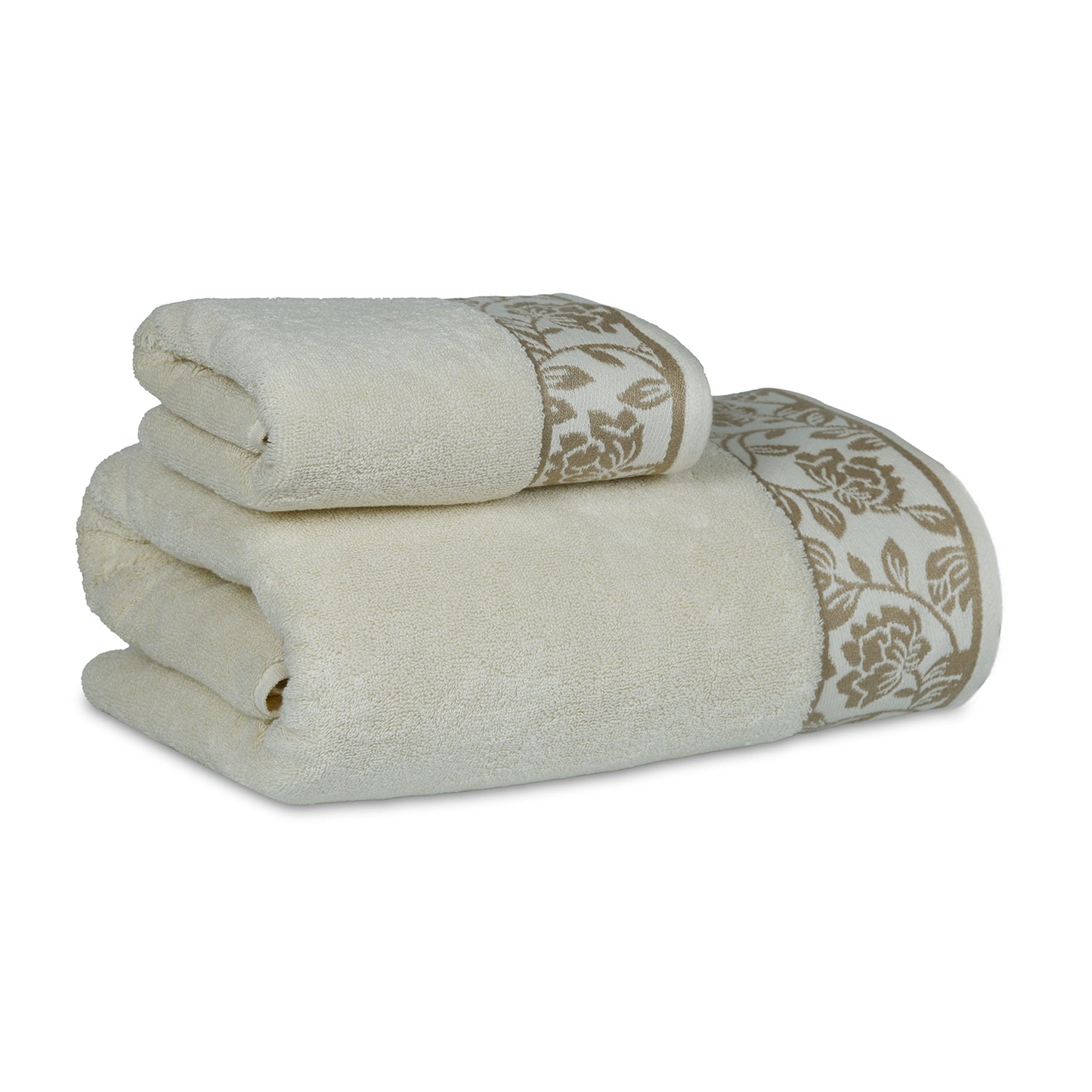 Yarn Dyed Golden Flower Print Jaquard Erget Bath & Hand Towel 600 GSM Pack of 1 Bath and 1 hand Towels