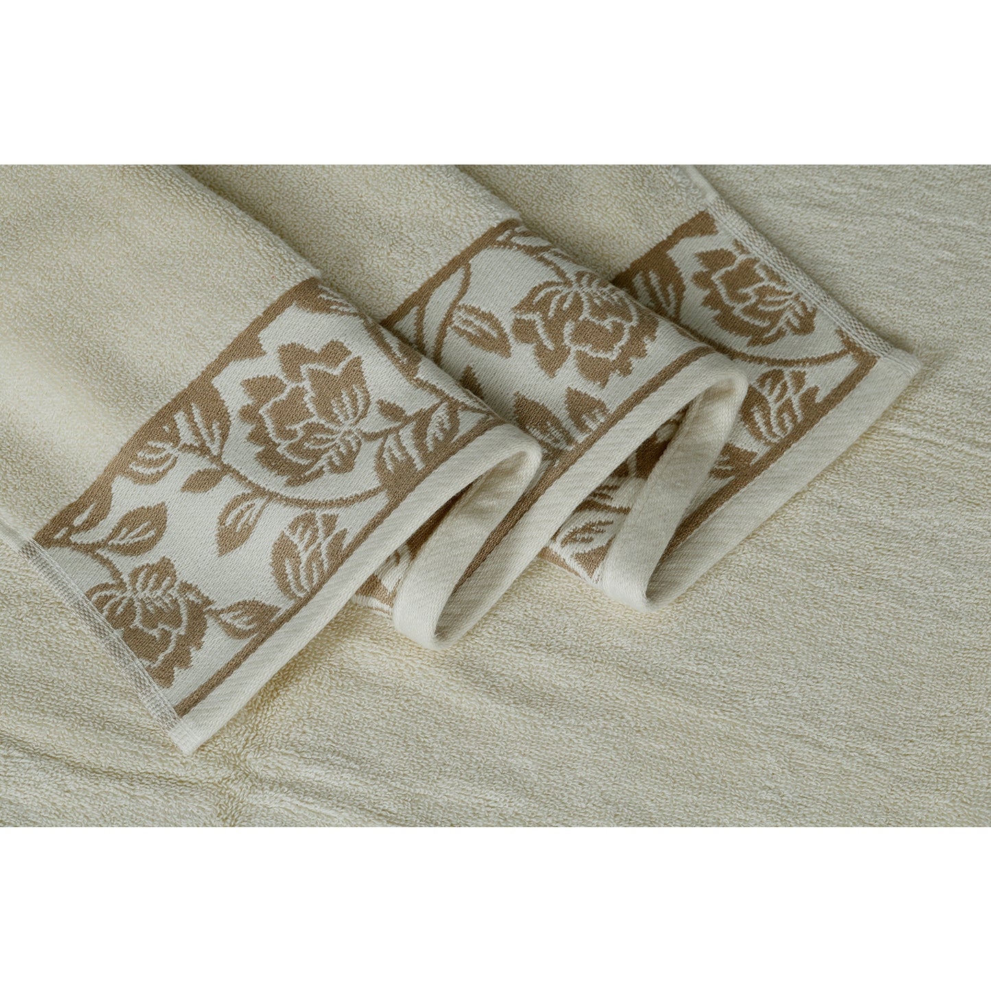 Yarn Dyed Golden Flower Print Jaquard Erget Bath & Hand Towel 600 GSM Pack of 1 Bath and 1 hand Towels