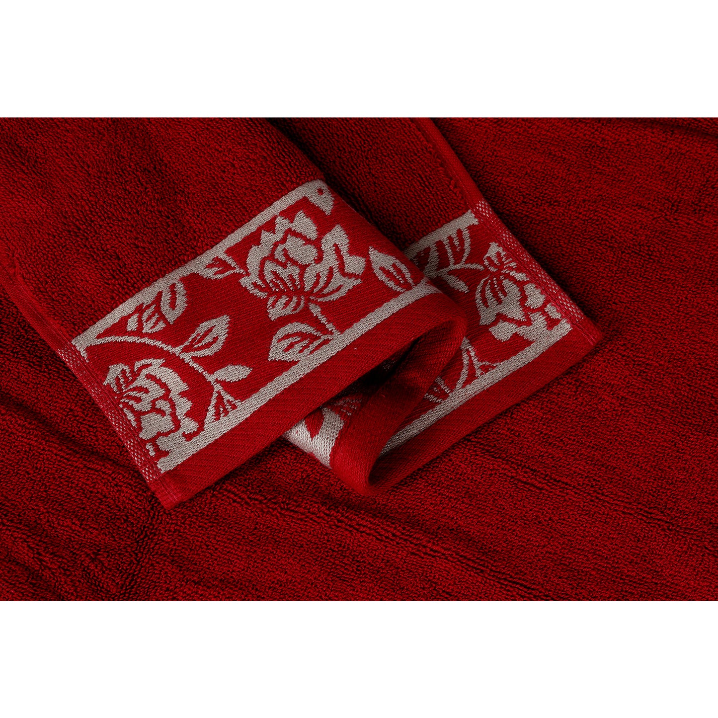 Yarn Dyed Golden Flower Print Jaquard Ssage Hand Towel 600 GSM Pack of 2 Hand Towels