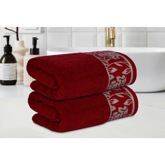 Yarn Dyed Golden Flower Print Jaquard Ssage Hand Towel 600 GSM Pack of 2 Hand Towels