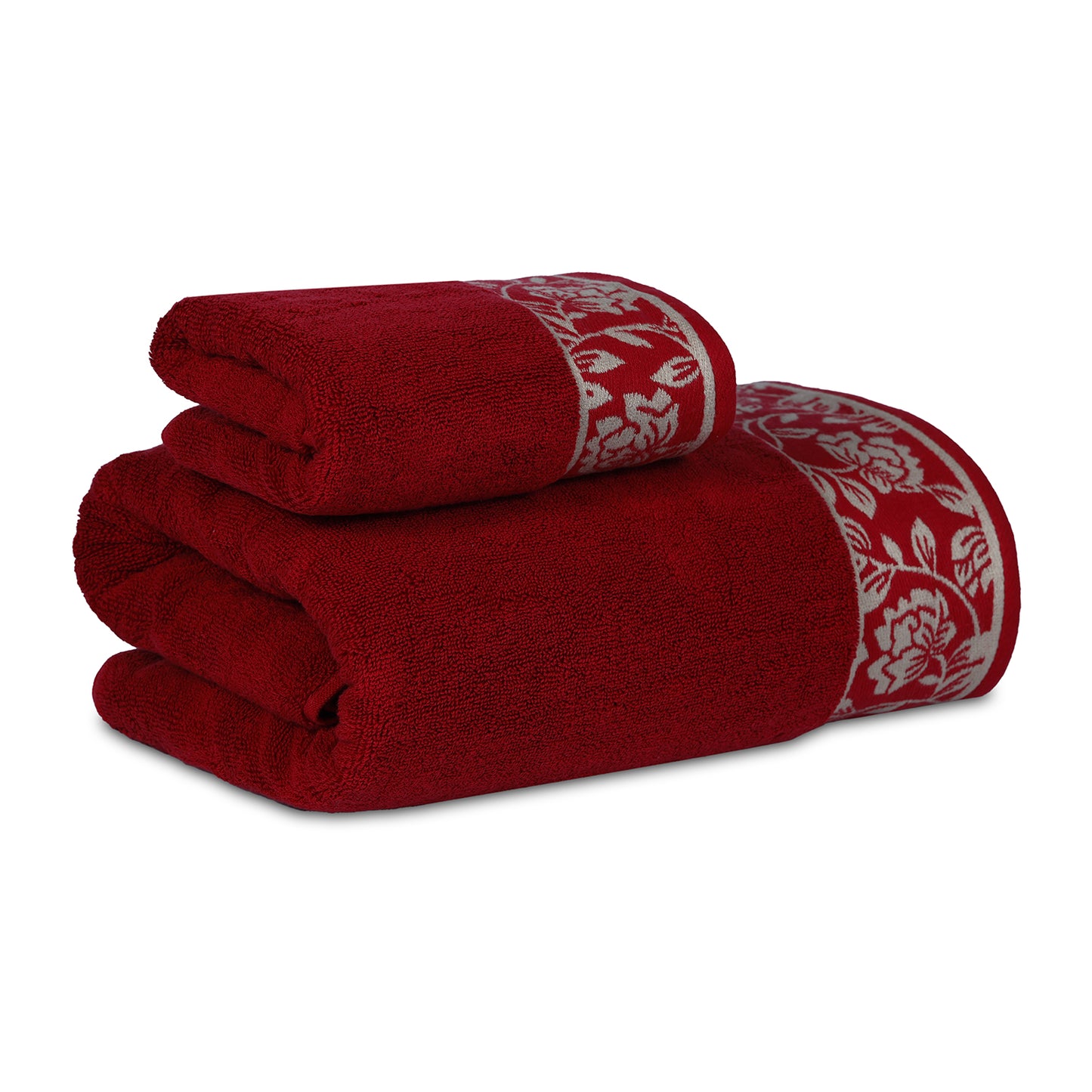 Yarn Dyed Golden Flower Print Jaquard Ssage Bath & Hand Towel 600 GSM Pack of 1 Bath and 1 hand Towels