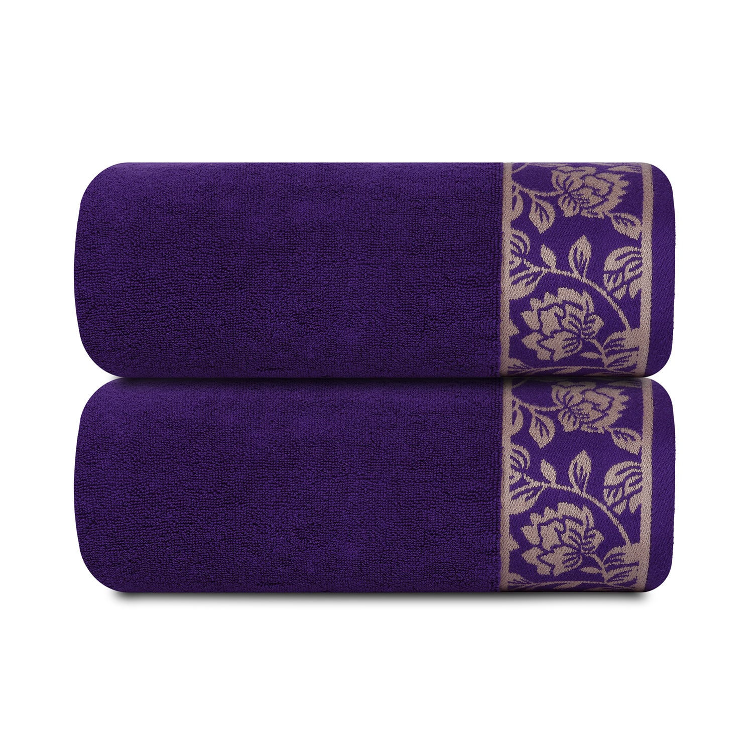 Yarn Dyed Golden Flower Print Jaquard Petunia Bath Towel 600 GSM Pack of 2 Bath Towels