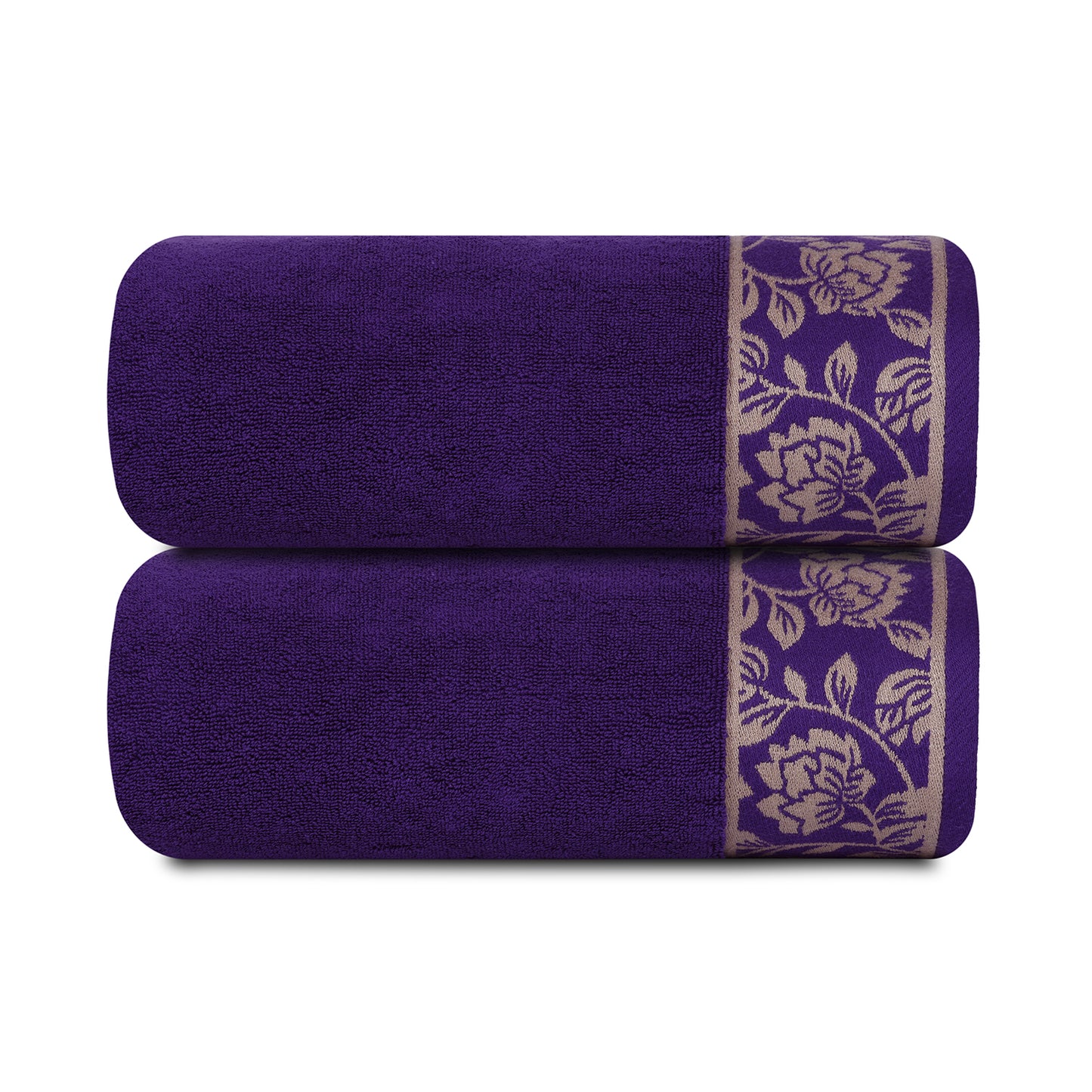 Yarn Dyed Golden Flower Print Jaquard Petunia Bath Towel 600 GSM Pack of 2 Bath Towels