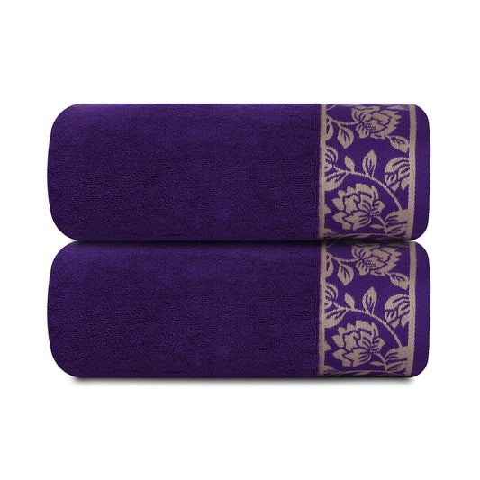 Yarn Dyed Golden Flower Print Jaquard Petunia Bath Towel 600 GSM Pack of 2 Bath Towels