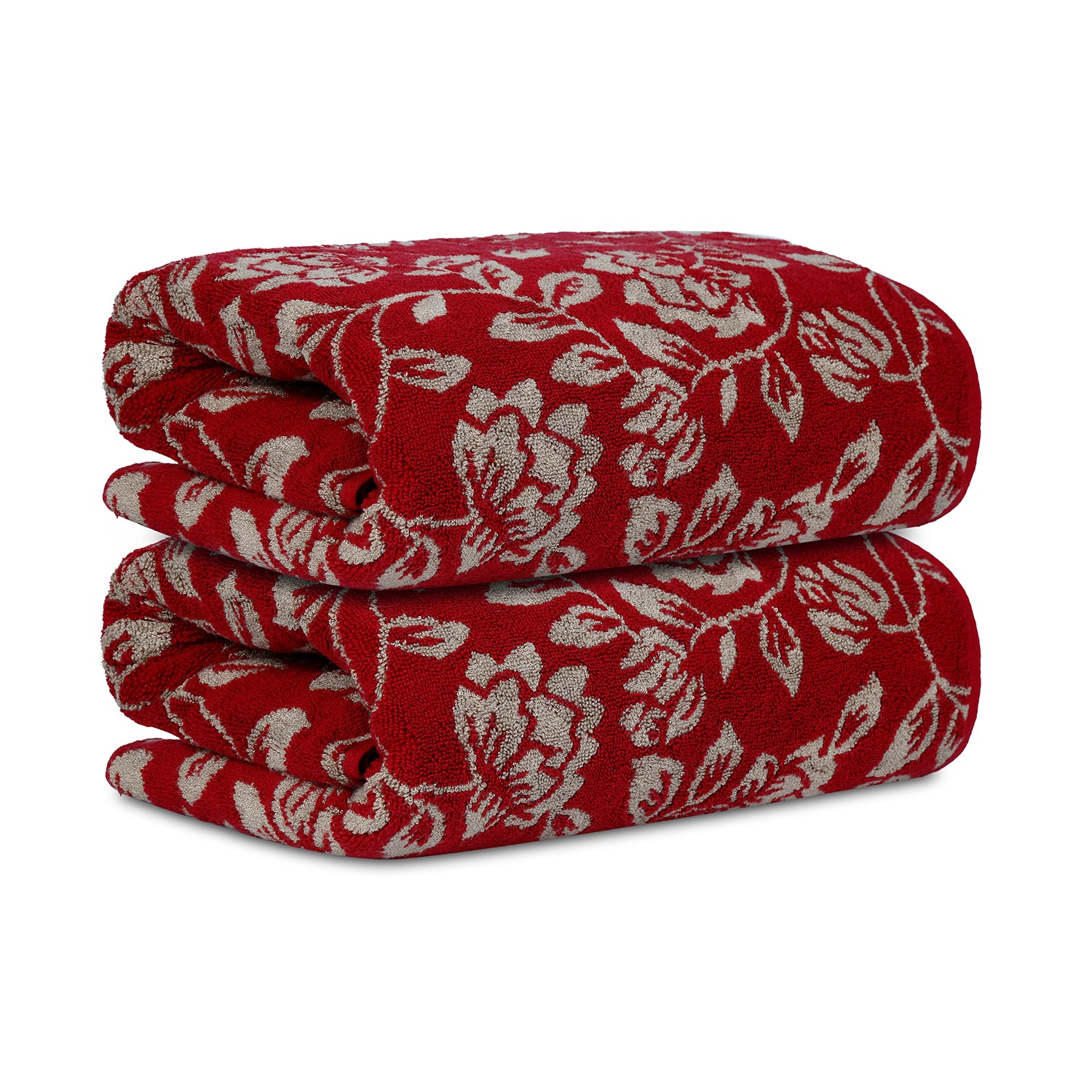 Yarn Dyed Golden Flower Border Print Jaquard Ssage Bath Towel 600 GSM Pack of 2 Bath Towels