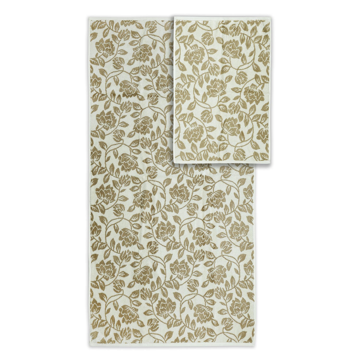 Yarn Dyed Golden Flower Border Print Jaquard Erget Bath & Hand Towel 600 GSM Pack of 1 Bath and 1 hand Towels