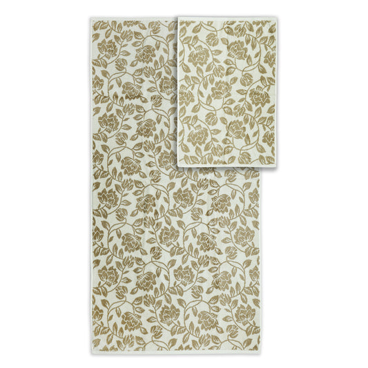 Yarn Dyed Golden Flower Border Print Jaquard Erget Bath & Hand Towel 600 GSM Pack of 1 Bath and 1 hand Towels