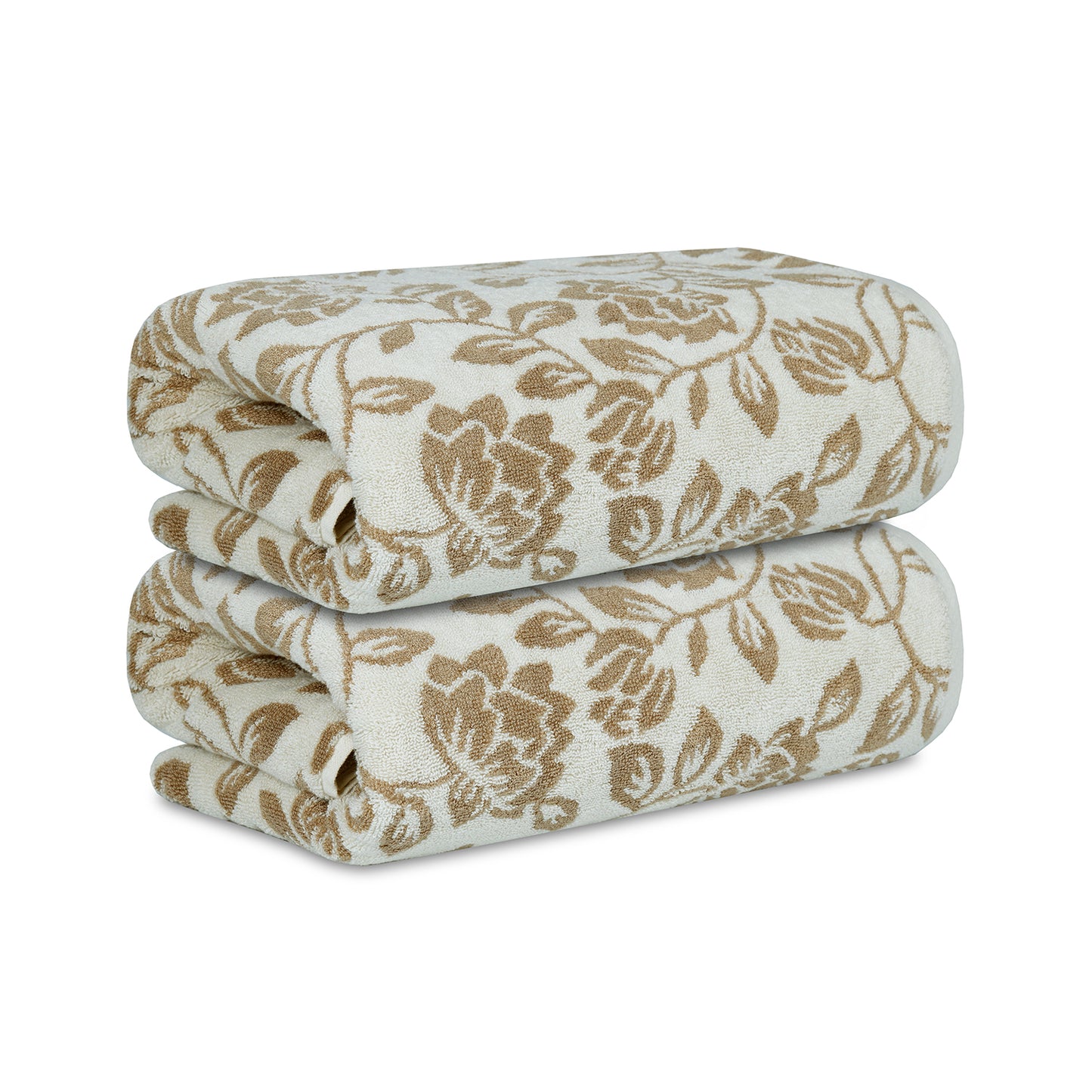 Yarn Dyed Golden Flower Border Print Jaquard Erget Bath Towel 600 GSM Pack of 2 Bath Towels