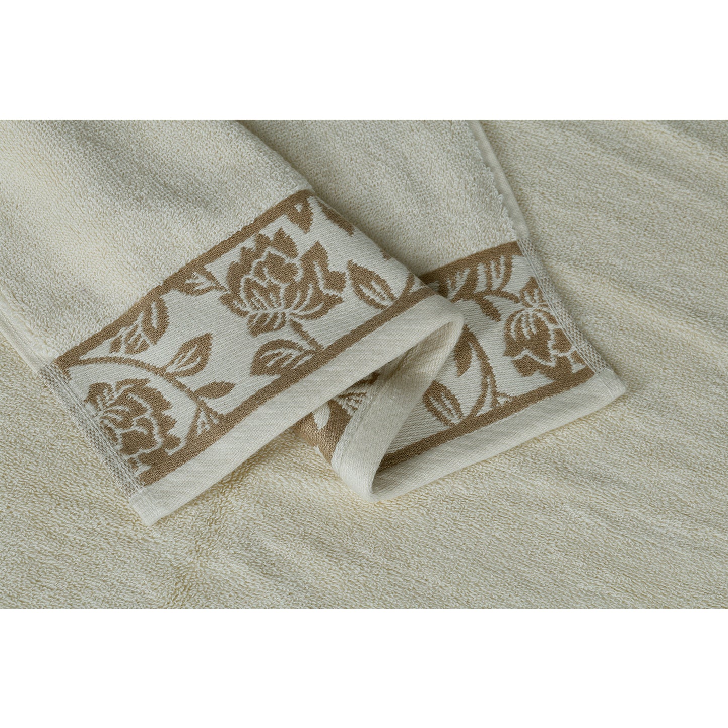 Yarn Dyed Golden Flower Print Jaquard Erget Hand Towel 600 GSM Pack of 2 Hand Towels