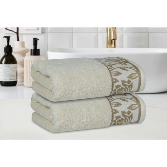 Yarn Dyed Golden Flower Print Jaquard Erget Hand Towel 600 GSM Pack of 2 Hand Towels